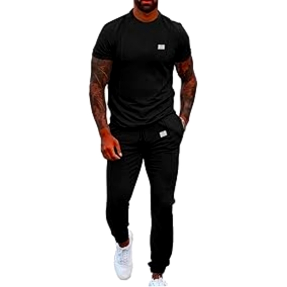 Men's Black 2pc Top & Jogger Pants Set - Picture 1 of 1